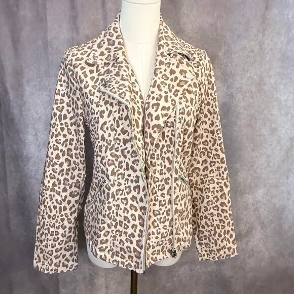 Adyson Parker Leopard Moto Jacket Size M Beige Tan Blush Silver Zipper Tailored - Picture 13 of 13